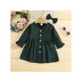 thumbnail image 2 of FOCUSNORM Tenues d'Automne 2 Pcs pour Filles Tout-Petits, Robe à Boutons Col en V + Nœud pour Cheveux, 2 of 9