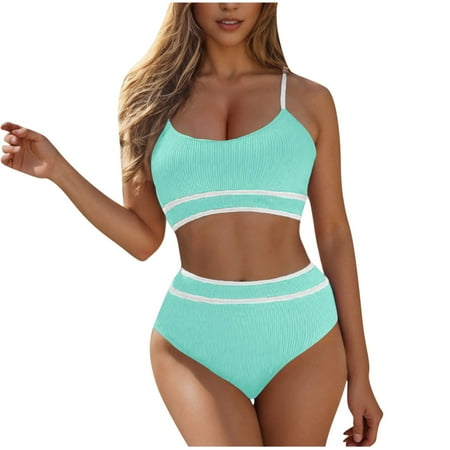 Summer Two Piece Bathing Suit for Womens Push Up Cheeky Cover Up Swim Suits Halter String Triangle Bikini Sets Low Rise Tummy Control Swimwear Sexy Beach Vacation Swimdress