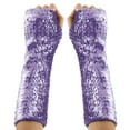 thumbnail image 2 of QATAINLAV Women's Sparkly Sequin Gloves Carnival Party Dance Costume Long Fingerless Glitter Gloves Purple, 2 of 5