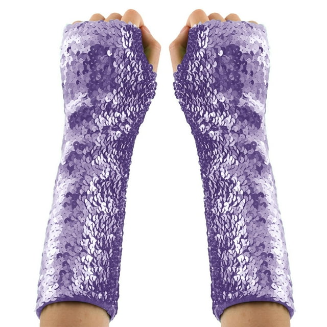 Roncen Gants Longs Sans Doigts Élastiques à Paillettes pour Costume de Fête Rave pour Femmes et Filles