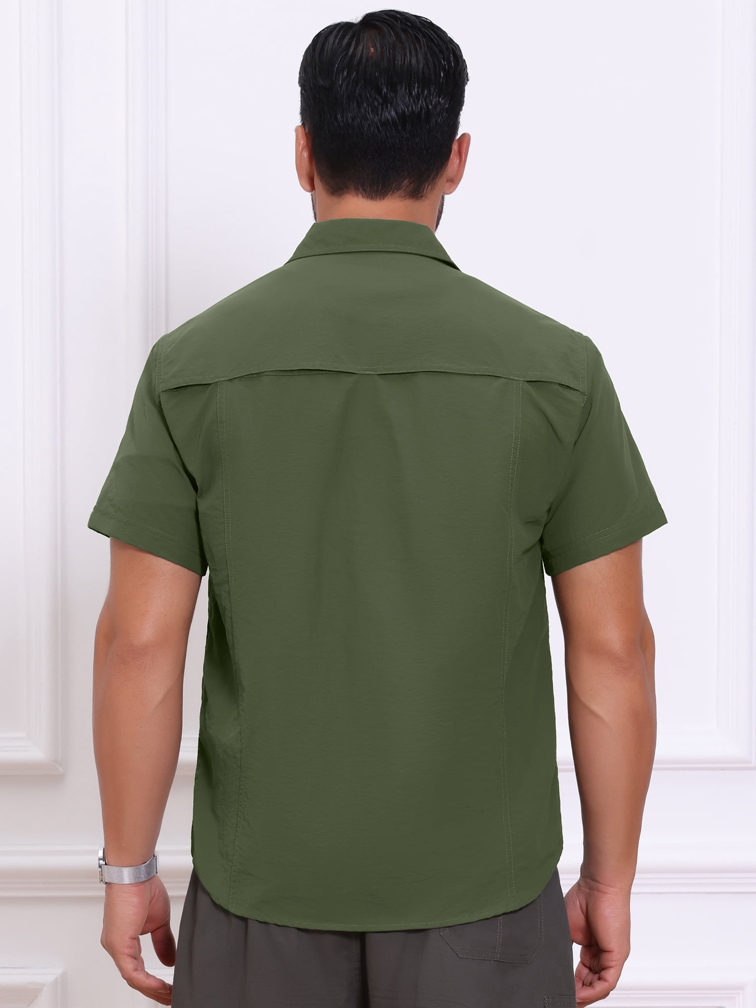 DARING DIVA Men's Solid Cargo Short Sleeve Button Down Utility Shirts L Olive Green