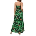 thumbnail image 4 of Blotona Women Summer Casual Boho Long Dress Leaves Print Sleeveless Spaghetti Strap Sling Dress Beach Holiday Slit Dress with Belt, 4 of 8