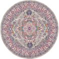 thumbnail image 1 of HomeRoots 527734 8 ft. Gray & Ivory Round Floral Power Loom Area Rug, 1 of 1