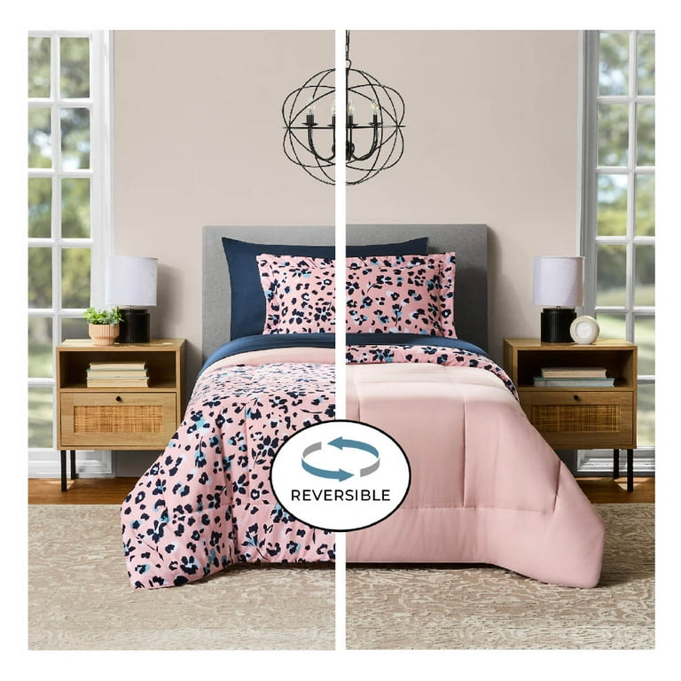 Mainstays Pink Animal Print Reversible Bed in a Bag Comforter Set