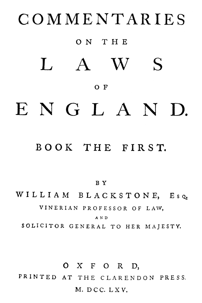 William Blackstone/N(17231780). English Jurist. TitlePage Of The
