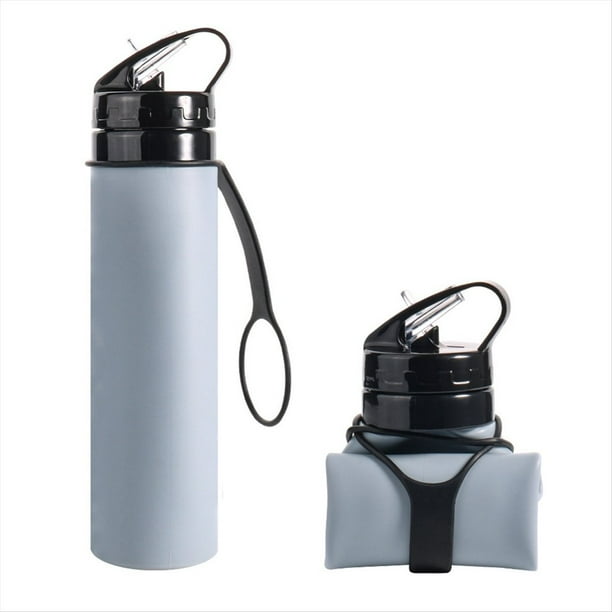 Botella de Agua de Silicona Plegable Gris de 600 Ml, de Agua para Ciclismo, Botella de Agua de Silicona Portátil Irrompible
