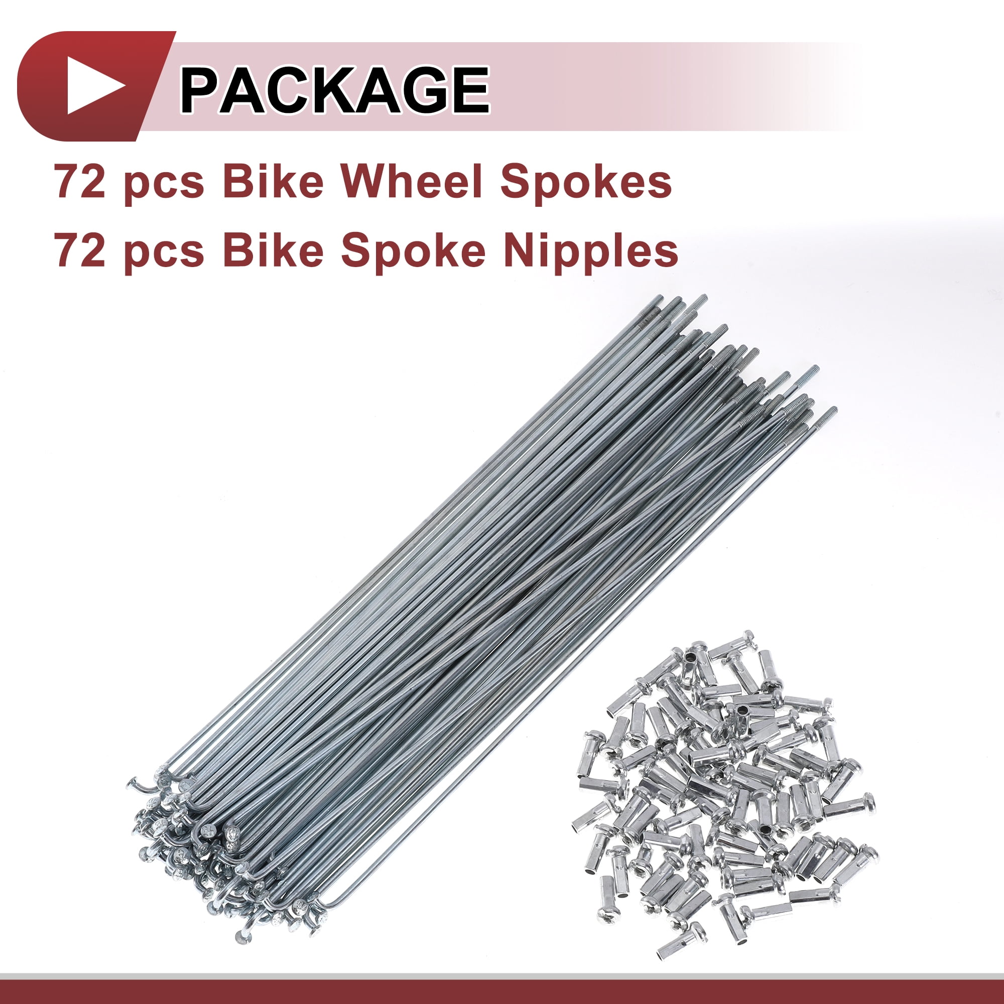 Unique Bargains 72Pcs 14G Bike Wheel Spokes Carbon Steel Galvanized Silver 7.64"