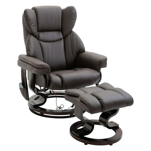 Massage Recliner Chair with Ottoman, 10-Vibration, Brown PU Leather, Swivel Recliner for Living Room & Bedroom