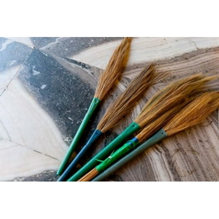 India Jammu and Kashmir Ladakh Leh brooms in a Buddhist temple 
