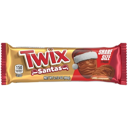 Twix Caramel Chocolate Cookie Santa Christmas Candy Bars Share Size, 2.12oz