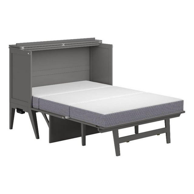 Pemberly Row Lit Escamotable Double avec Cadre en Bois Massif et Matelas, Gris
