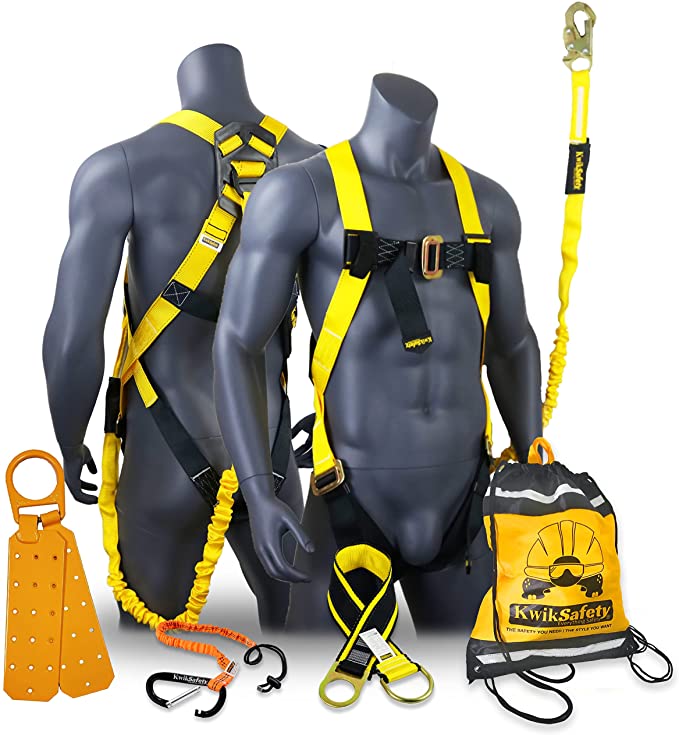 KwikSafety (Charlotte, NC) SCORPION KIT 1D Full Body Safety Harness, ft.  Lanyard Attached, ft. Cross Arm Strap Anchor ANSI OSHA PPE Fall Protection  Arrest Restraint Construction Roofer Bucket