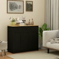 thumbnail image 6 of Xukmct Kitchen Storage Cabinet with 3 Drawers and Doors and Adjustable Shelf, Solid Wood Countertop Coffee Bar Cabinet Sideboard for Living Room, Kitchen, Black, 6 of 8