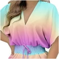 thumbnail image 4 of Yuyuzo Womens Rompers Manches Courtes Oversize V Cou Cordon de Taille Salopettes Été Large Jambe Combinaisons, 4 of 5