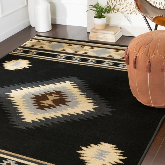 Livabliss Area Rugs for Living Room, 5x8 Paramount Rustic Black Rug, Bedroom Dining Room Home Decor Stain Resistant Carpet (5'3" x 7'9")