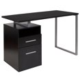 thumbnail image 1 of Harwood Dark Ash Wood Grain Finish Computer Desk with Two Drawers and Silver Metal Frame, 1 of 9