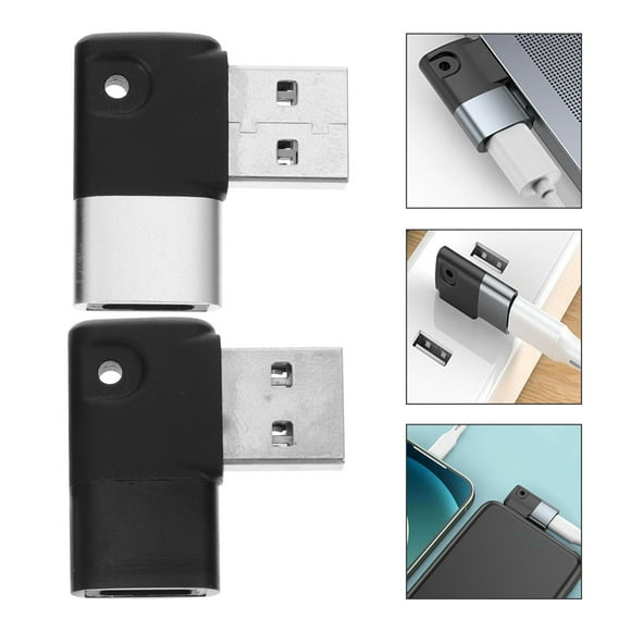 IDEANATEGRATE 2Ud Convertidor USB Tipo C En De Codo Para Carga Y Transferencia De Datos Negro
