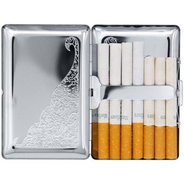 superking cigarette case Set of 2 Ultra Compact Metal-Plated King Size Cigarette Case & Stash Box  (Silver Victorian Wave)
