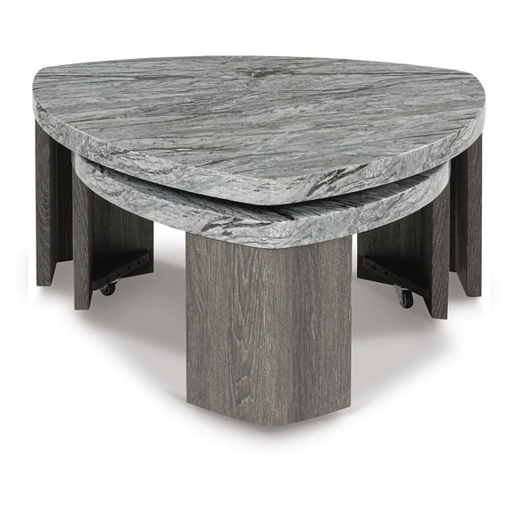Signature Design by Ashley Surmour Modern Nesting Coffee Table with Faux Marble Top, Gray