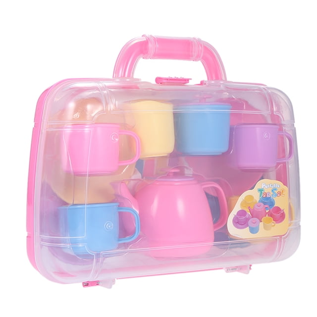 Juego de té portátil con estuche de transporte Juguetes de plástico de colores pastel para