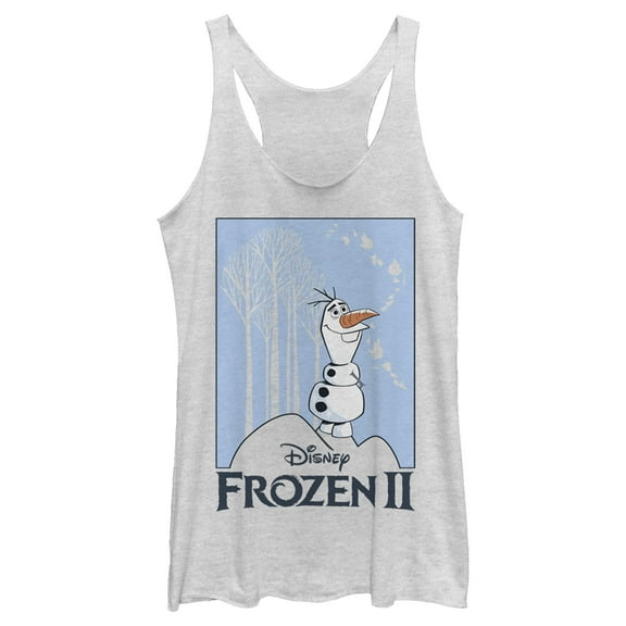 Women's Frozen 2 Olaf Snow Scene Racerback Tank Top White Heather 2X Large