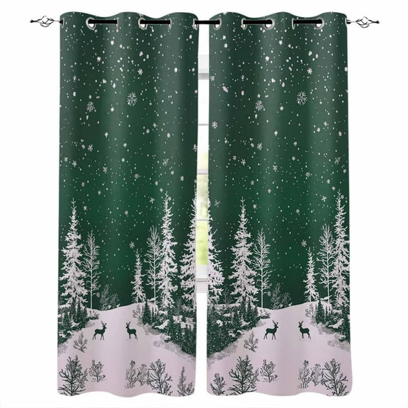 Hokiten Green Christmas Blackout Curtains | Light Blocking Print Window Curtains, Christmas Tree Xmas Snowflake Thermal Insulated Window Drapes for Living Room Kitchen Cafe (2 Panels, 104"W x 52"L)