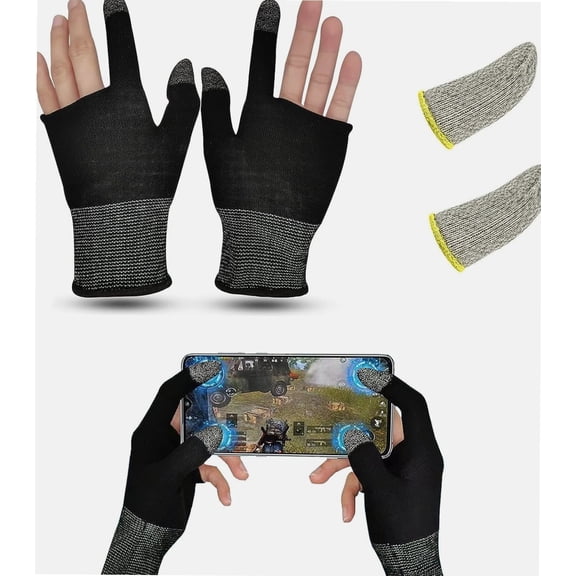 PUBG mobile game gloves, touch screen gloves, conductive fiber fingertips, sweat-proof, non-slip, ultra-thin, breathable universal touch screen gloves, suitable for Android IOS mobile games (1 pair)