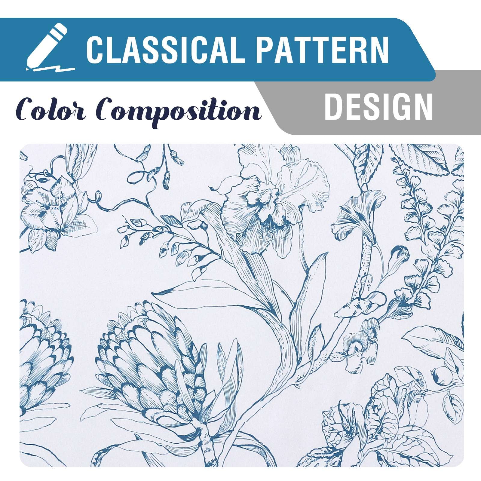 H.VERSAILTEX 100% Blackout Curtains Camellia Floral Printed Drapes Leah Floral Thermal Bedroom Curtains for Living room with Black Liner 2 Panels,52" x 84",Stone Blue