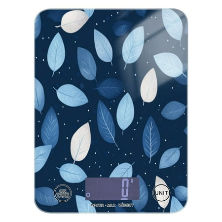 

Kitchen Electronic Scale Food Scale 7.68x5.71 inch Multifunctional Digital Kitchen Scale Tempered Glass Decorative Baking Cooking Meal Preparation Dark Blue Leaves