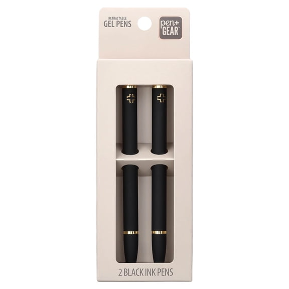 Pen+Gear Retractable Gel Pens, Black Ink, 0.7 mm, Medium Point, 2 Count