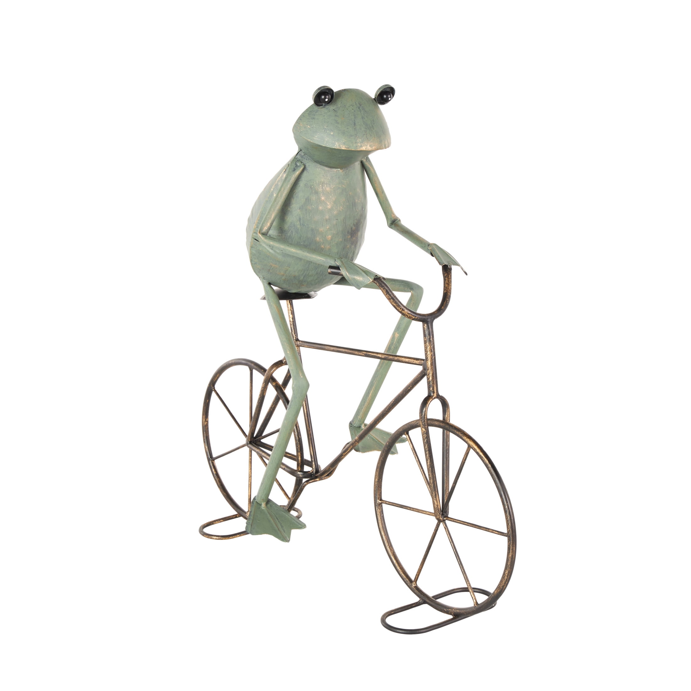 DecMode 19" On Bicycle Frog Garden Sculpture with Gold Accents