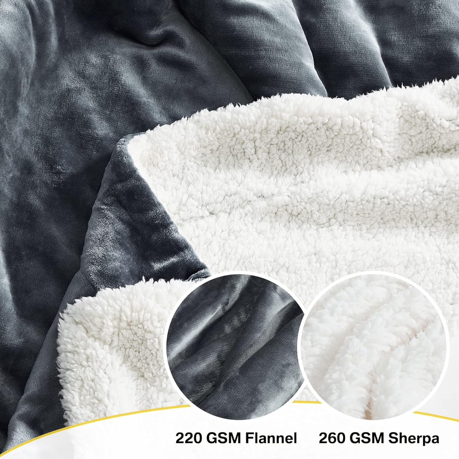 Fluffy Sherpa Fleece Blankets Twin Size for All Seasons, Grey Thick Fuzzy Warm Soft Fluffy Cozy Reversible Shaggy Velvet Plush Blanket for Sofa and Bed, 60 x 80 inches, Dark Grey
