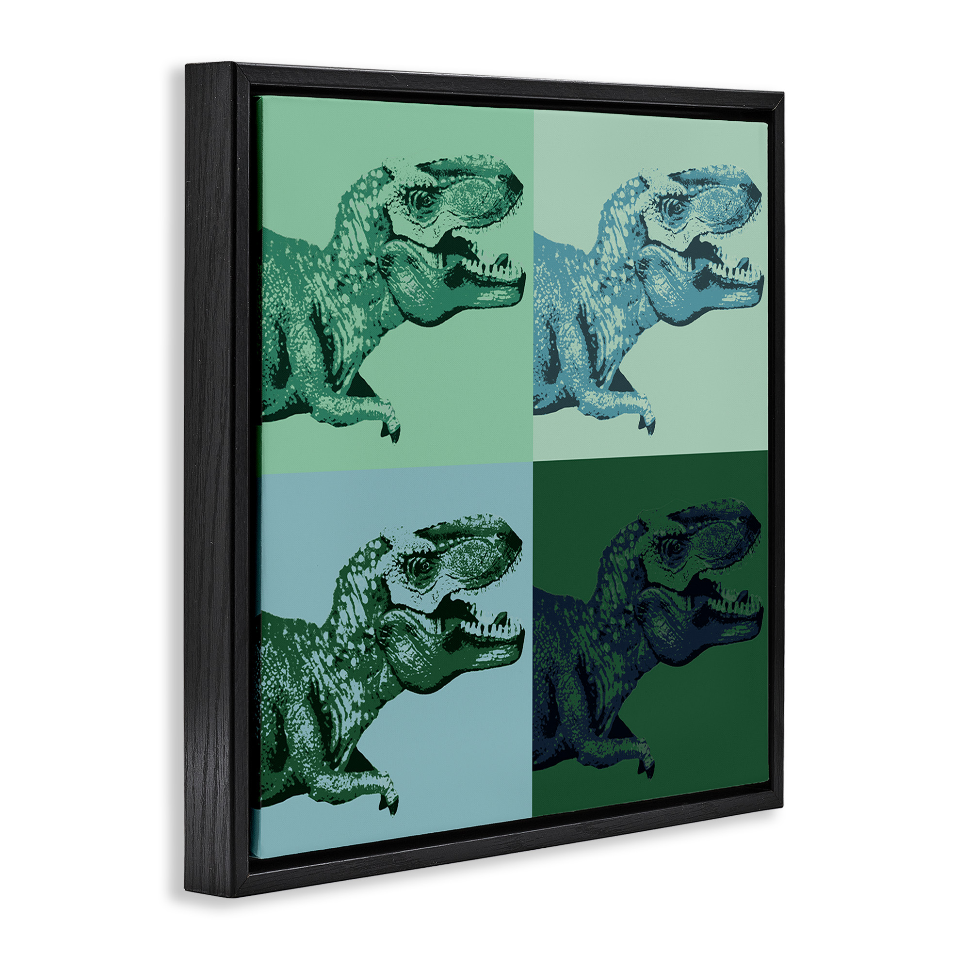 Stupell Industries Vintage Roaring T-Rex Dinosaur Animals & Insects Painting Black Floater Framed Canvas Art Print Wall Art, 18 x 18
