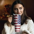 thumbnail image 5 of 40oz American Flag Tumbler with Handle and Straw - Insulated Stainless Steel Coffee Mug & Water Bottle, Ideal Gift for Memorial Day, Veterans Day, Independence Day, Labor Day, and Patriots., 5 of 6