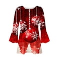 thumbnail image 4 of Plus Size Tops for Women Christmas Long Sleeved Tunic Printed Casual V-neck Pullover Flowy Tunic Top Pleated Casual Blouses Loose Fit Dressy Womens Tops Wine XXL, 4 of 5
