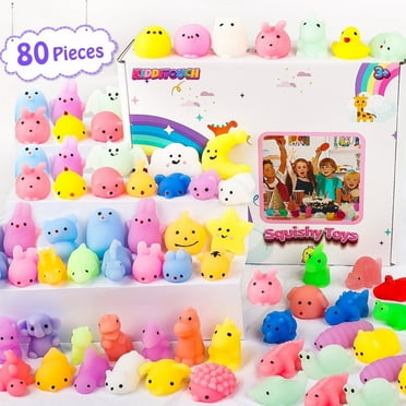 KiddiTouch 80 Pack Mochi Squishy Toys for Kids Party Favors, Mini Stress Relief Toys for Classroom Prizes, Kawaii Squishies Toys