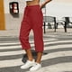 thumbnail image 1 of TaTaai Women's High Waist Linen Pants Elastic Drawstring Waistband with Decorative Ruffles Loose Straight Leg Cropped Length Casual Trousers Featuring Side Pockets Gift, 1 of 7