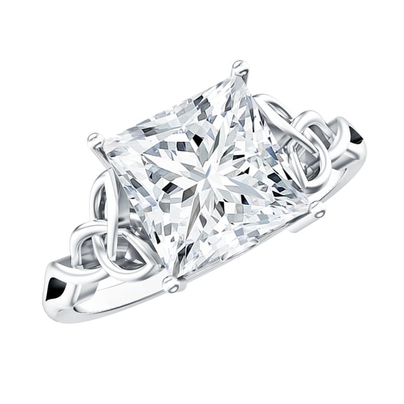 Rosec Jewels Moissanite Princess Cut Ring for Engagement - Celtic Knot Ring - 8 mm - 3 Carat - D-VS1 Quality, 925 Sterling Silver, US 4.00