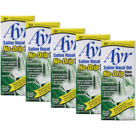 5 Pack - Ayr Saline Nasal Gel No-Drip Sinus Spray 0.75oz Each