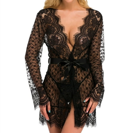 

ZMHEGW Women Underwear Seamless Medium Length Lace Open Chest Tie Cardigan Tie Bathrobe Loose Casual Home Nightgown Underwear For Womens