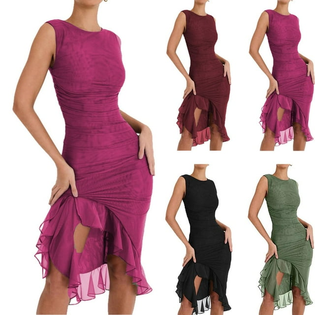 CHOK Robe d'Été Aguichant Sans Manches pour Femmes Robe Élégante Slim-Noir s