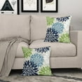 thumbnail image 3 of Blue Green White Flower Pillow Covers 18x18 Inch Set of 2, Dahlia Colored Floral Line Pattern Decorative Throw Pillowcases Outdoor Farmhouse Cushion Covers Spring Summer Holiday Sofa Couch Bed Decor, 3 of 6