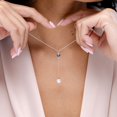 thumbnail image 4 of ANGARA Freshwater Cultured Pearl & London Blue Topaz Lariat Necklace in 14K Rose Gold for Women | June Birthstone, Birthday, Anniversary, Jewelry Gift for Women | Pearl Necklace, 4 of 10