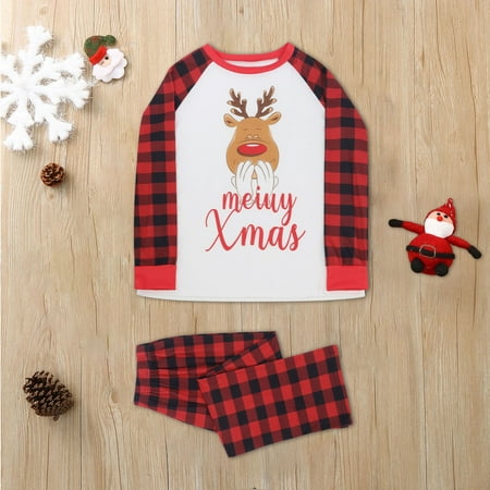 

Family Pajamas Sets Christmas Letter Deer Print Top And Plaid Pants Sleepwear For Mom