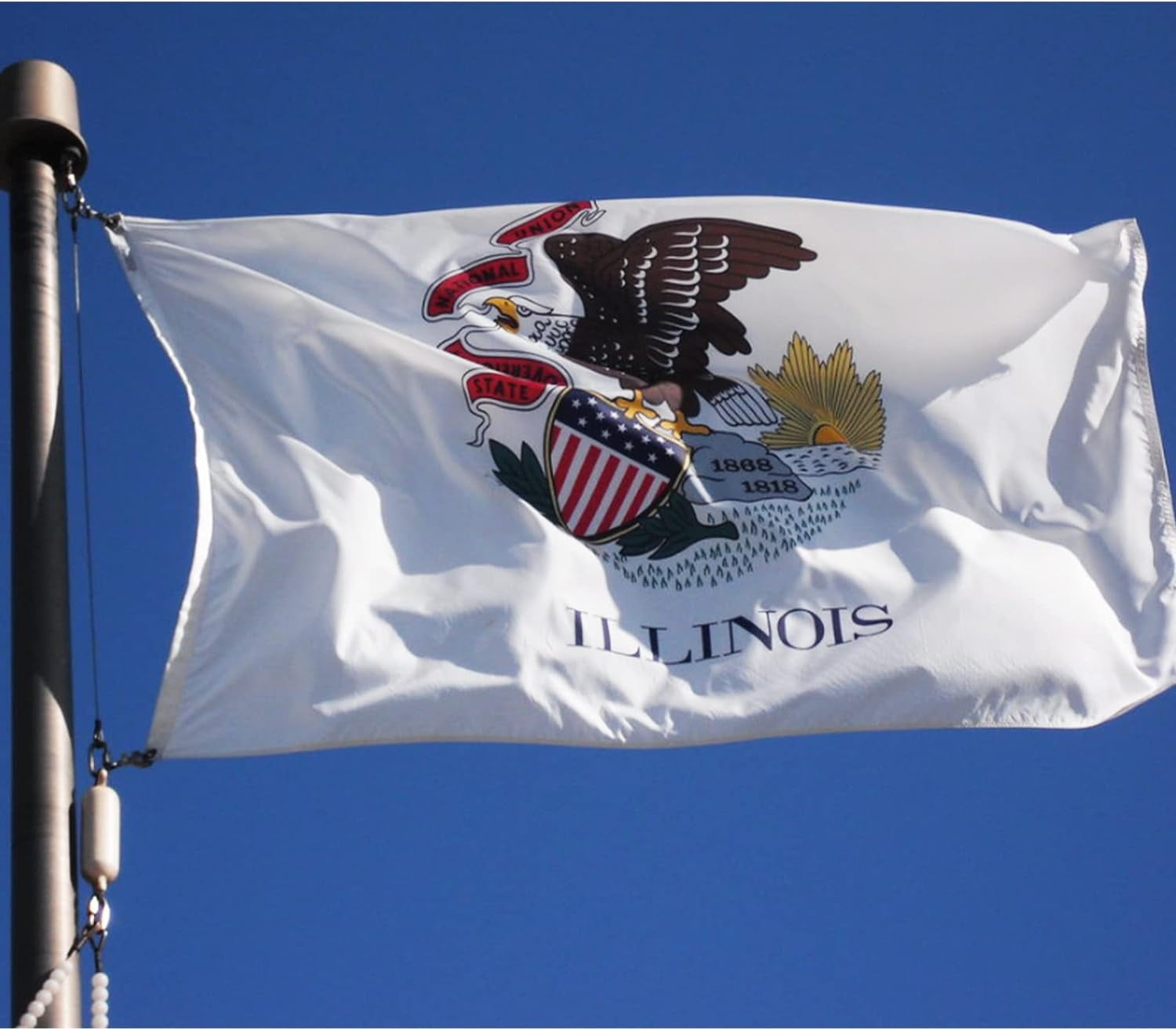 Illinois Flag 3x5 Double Sided and 3 Ply IL State Flags Heavy Duty for Outdoor with 2 Brass Grommets 4 Stitching Rows Heavy Duty Nylon, Vivid Color Fade-resistant,Sewn Stripes