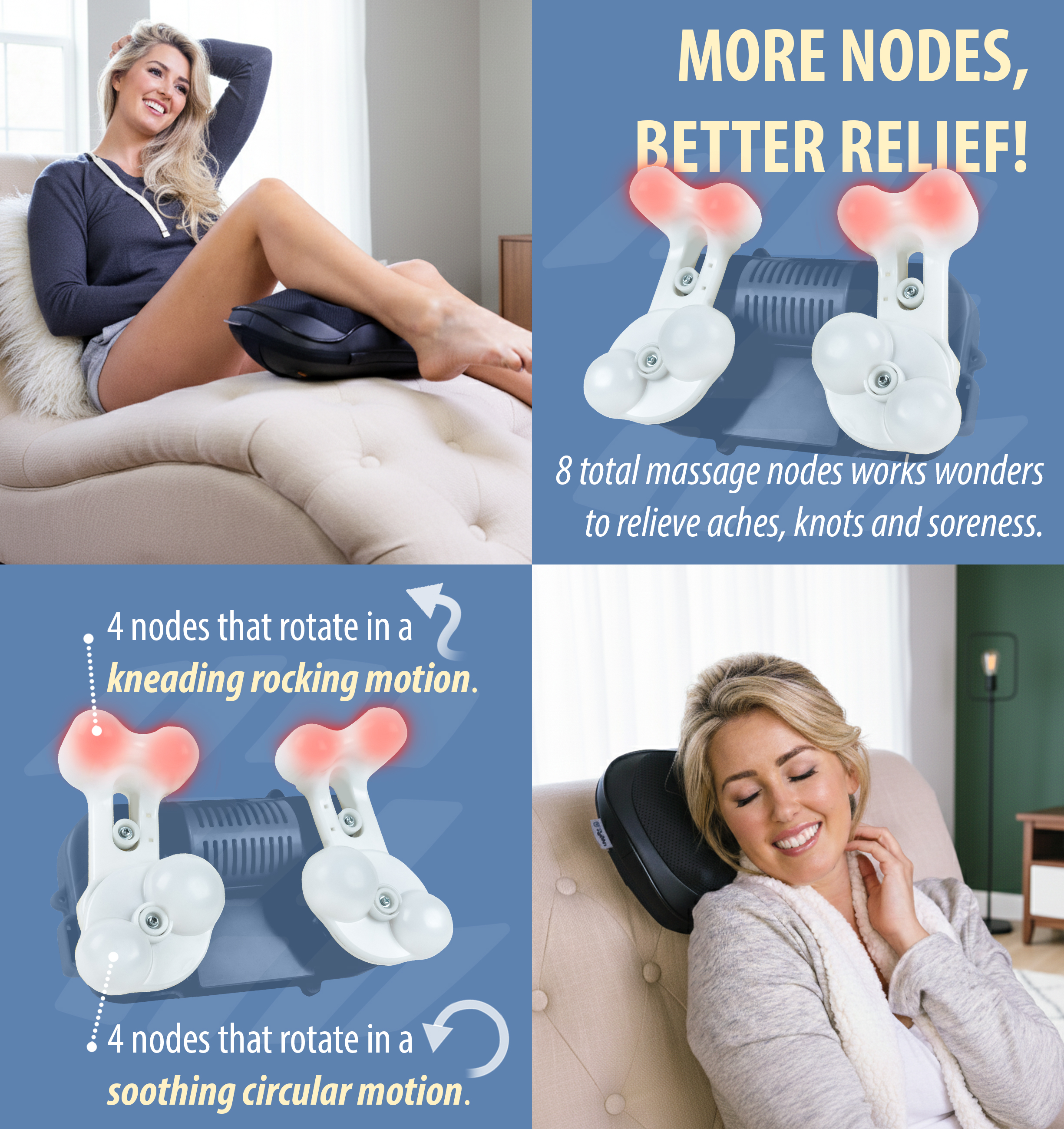 Zyllion Shiatsu Back & Neck Massager 3D Kneading 8-Node Massage Pillow with Heat for Muscle Pain, Black