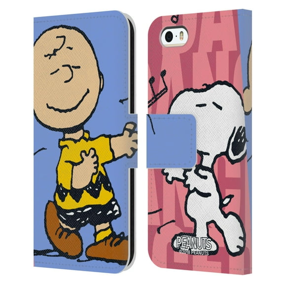 Head Case Designs Officially Licensed Peanuts Halfs And Laughs Snoopy & Charlie Leather Book Wallet Case Cover Compatible with Apple iPhone 5 / 5s / iPhone SE 2016