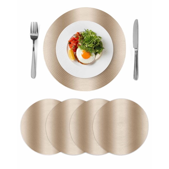 Khaki Ombre Round Placemats Set of 4, Braided Polypropylene Place Mats, Modern Abstract Art Farmhouse Gradient Washable Table Mats for Kitchen Dinner Holiday Wedding Party Coffee Table Decoration 13"