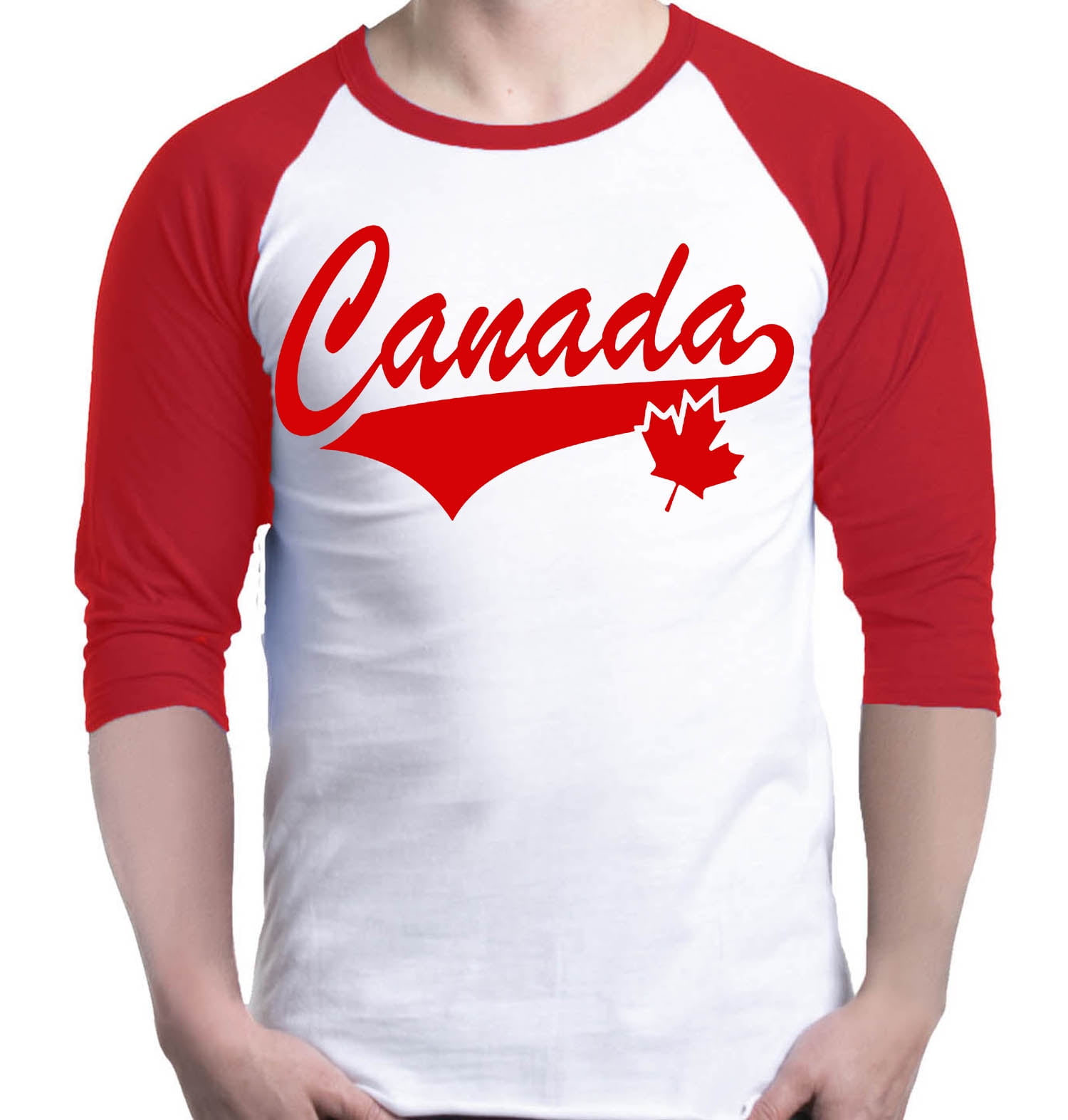 Shop4Ever Men's Canada Red with Leaf Canadian Flag Raglan Baseball