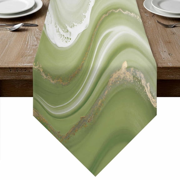Table Runners 72 Inches Long, Green Abstract Cotton Linen Kitchen Dining Coffee Table Runner for Party Home Decor, Waves Gradient Water Ripple Striped Tabletop Dresser Scarves Runner 13x72 Inch